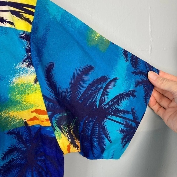𝅺vintage Shoreline Hawaii Blue Beach Sunset Cotton Button Up Shirt Men's Size XL - Picture 12 of 12